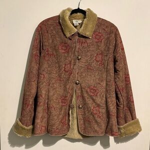 Coldwater Creek Brown and Red Floral Teddy Cottage Core Jacket